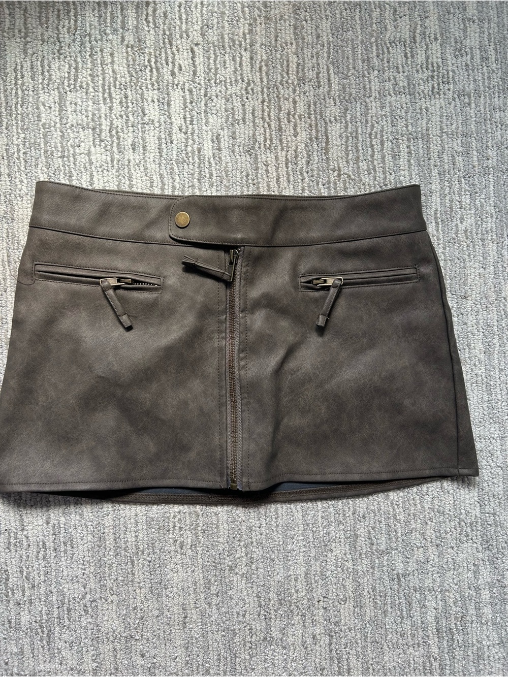 Edikted Dark Brown Faux Leather Mini Skirt with Front Zip Detail